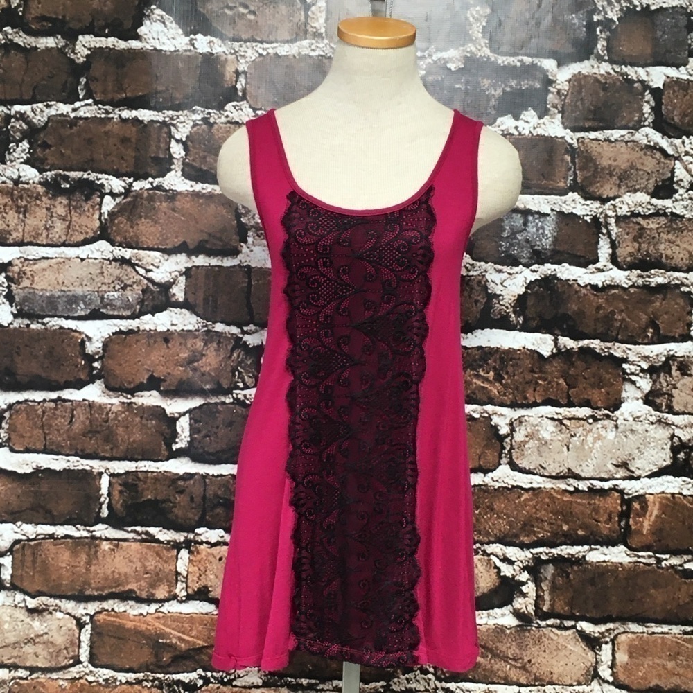 Just Ginger Tank Top Pink Black Lace Medium
